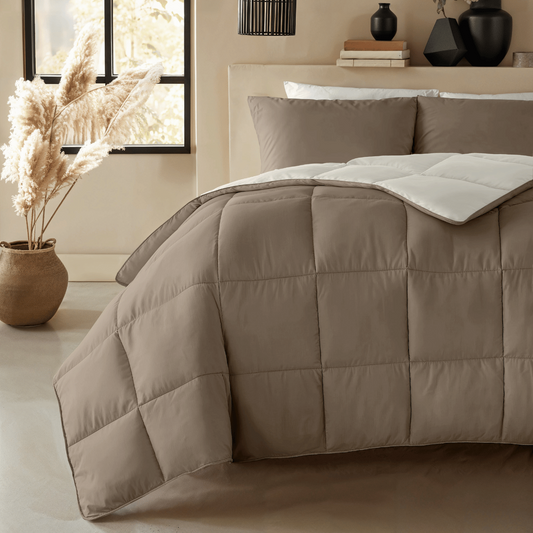 Zelesta Deluxe Duo Bettdecke aus Percale-Baumwolle – Taupe & Creme