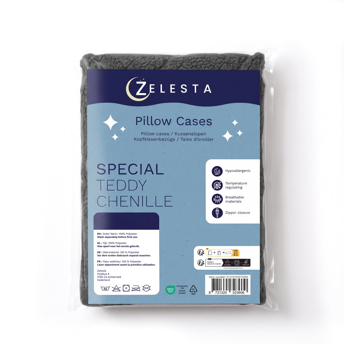 Zelesta Special Teddy Chenille Pillowcase Set Of 2 - Anthracite