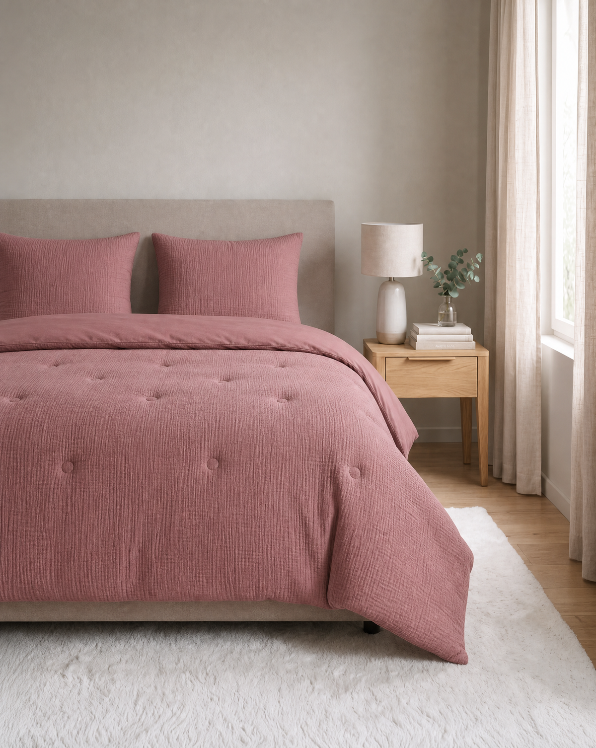 Zelesta Deluxe Baumwoll-Musselin-Kissenbezug-Set, 2 Stück – Staubiges Rosa
