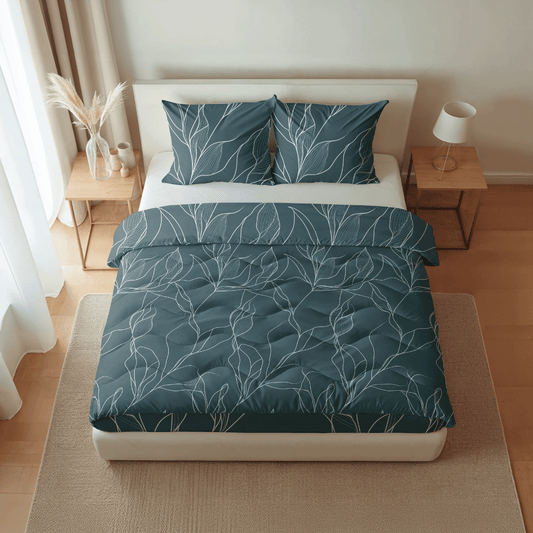 Zelesta Pure Design Baumwollbettdecke - White Leaves