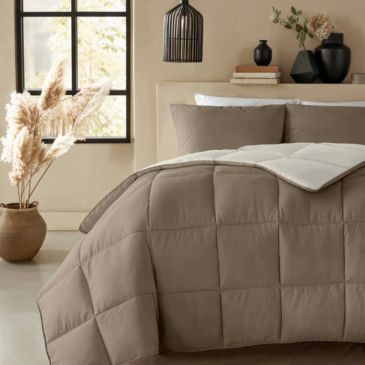 Zelesta Deluxe Duo Percale Baumwoll-Sommerbettdecke – Taupe & Creme