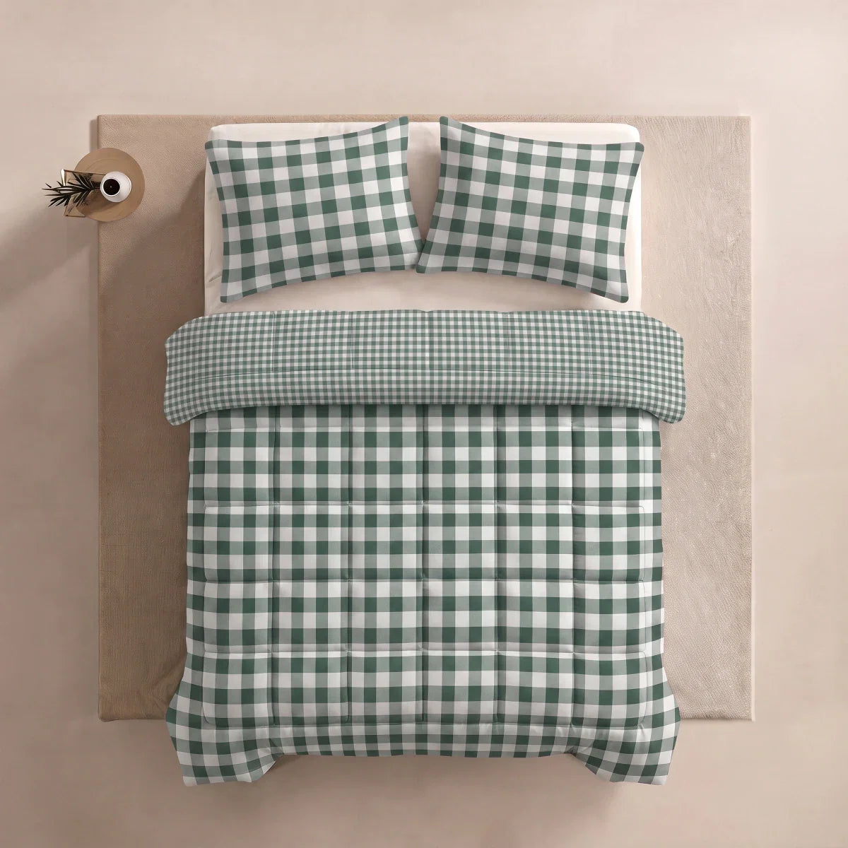 Zelesta Deluxe Design Satin Cotton Pillowcase - Green Check