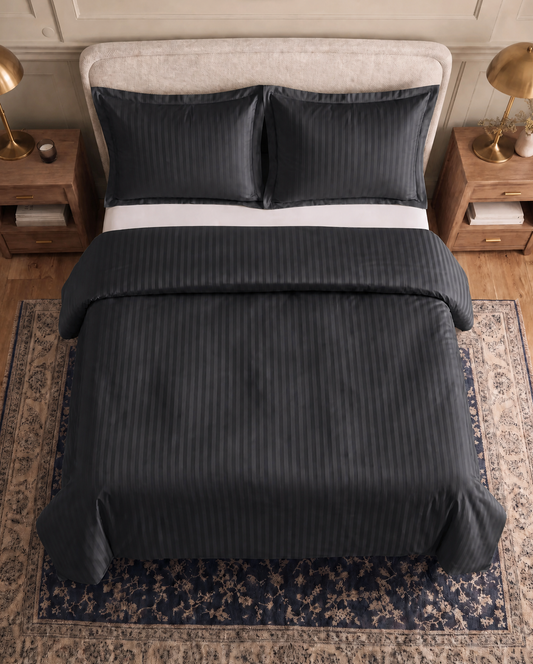 Zelesta Deluxe Hotel Stripe Seamless Satin Cotton Pillowcase Set Of 2 - Anthracite