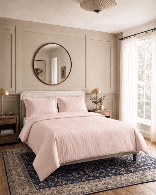 Zelesta Deluxe Hotel Stripe Nahtlose Satin-Baumwolle Bettdecke - Rosa