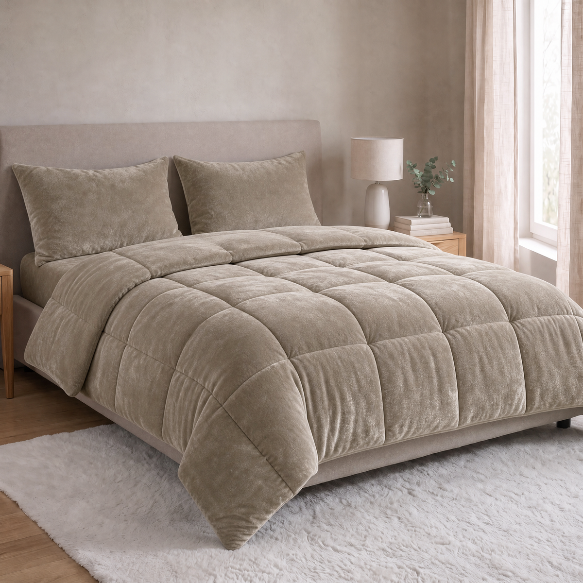 Zelesta Special Flanell Uni Kissenbezüge Set mit 2 Stück – Taupe