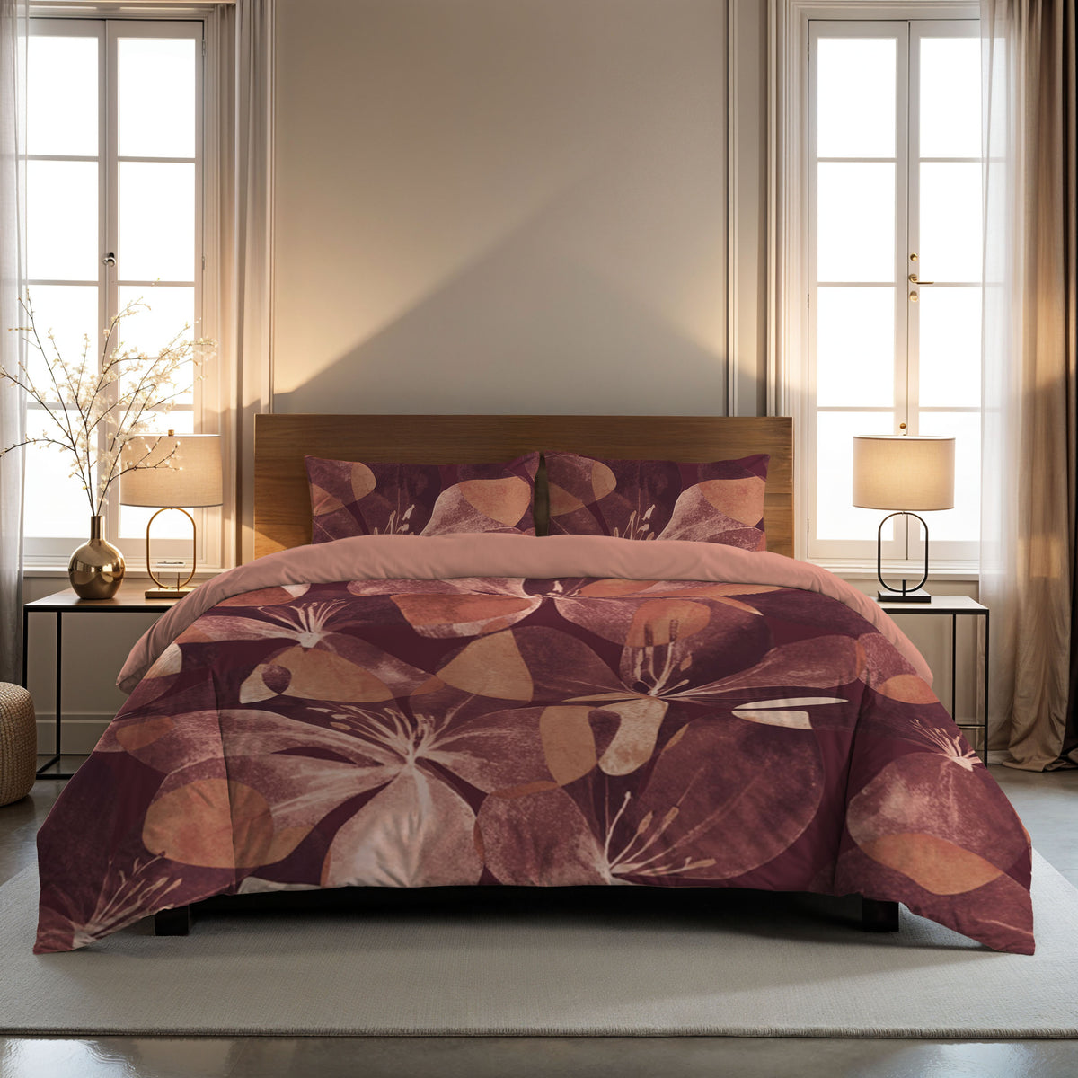Zelesta Comfort Design Seamless Duvet - Oversized Flower Blush Red