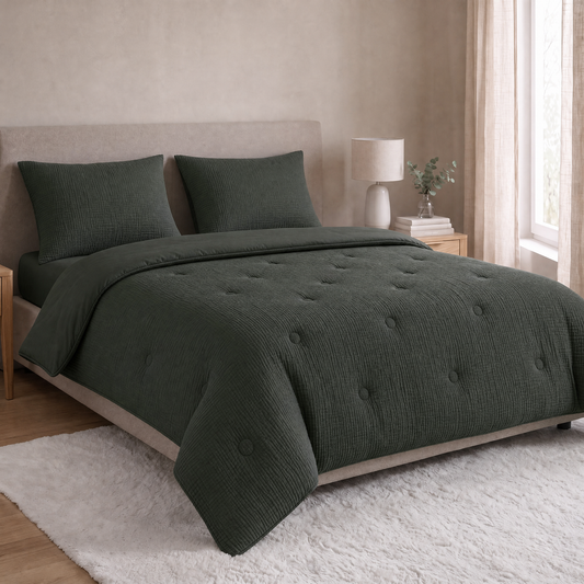 Zelesta Deluxe Baumwoll-Musselin-Kissenbezug Set mit 2 Stück – Grün