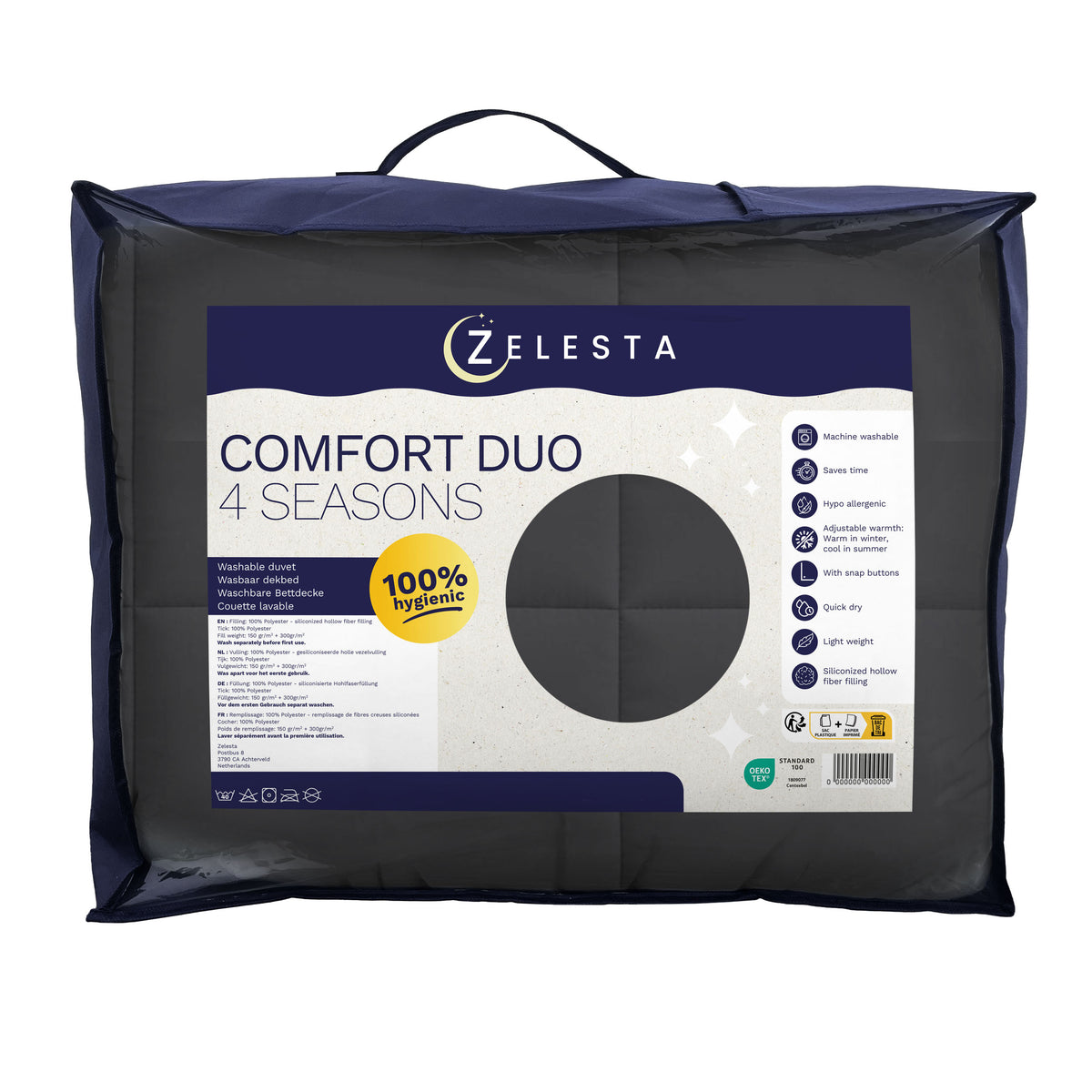 Zelesta Comfort Duo 4-Jahreszeiten Bettdecke - Schwarz & Grau