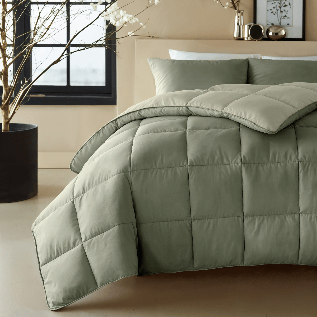 Zelesta Deluxe Duo Bettdecke aus Percale-Baumwolle – Olivgrün & Minze