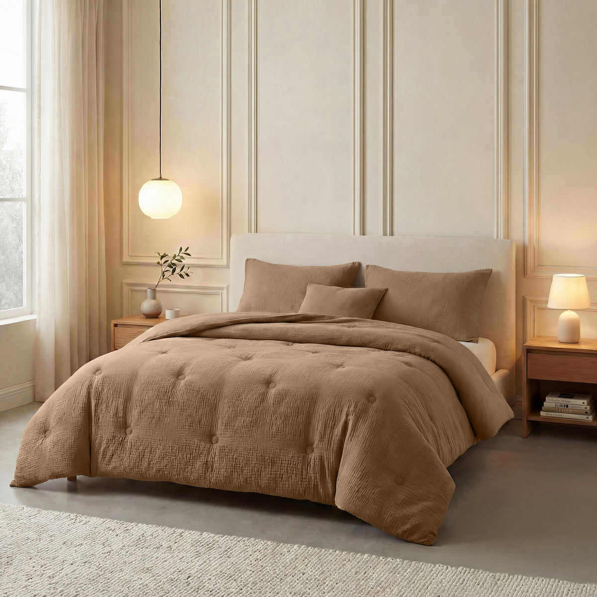 Zelesta Deluxe Baumwoll-Musselin-Bettdecke – Braun