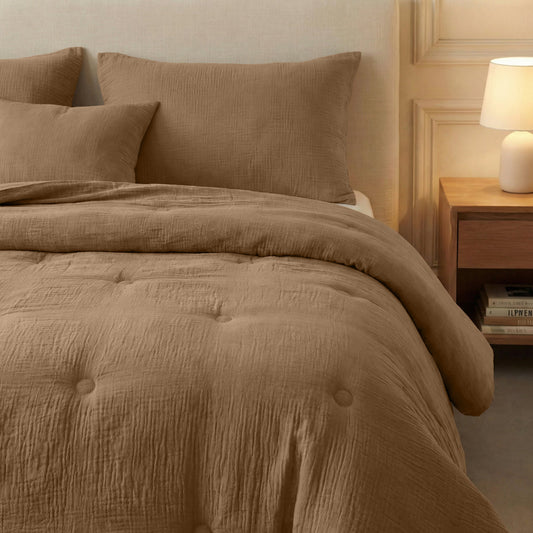 Zelesta Deluxe Baumwoll-Musselin-Bettdecke – Braun