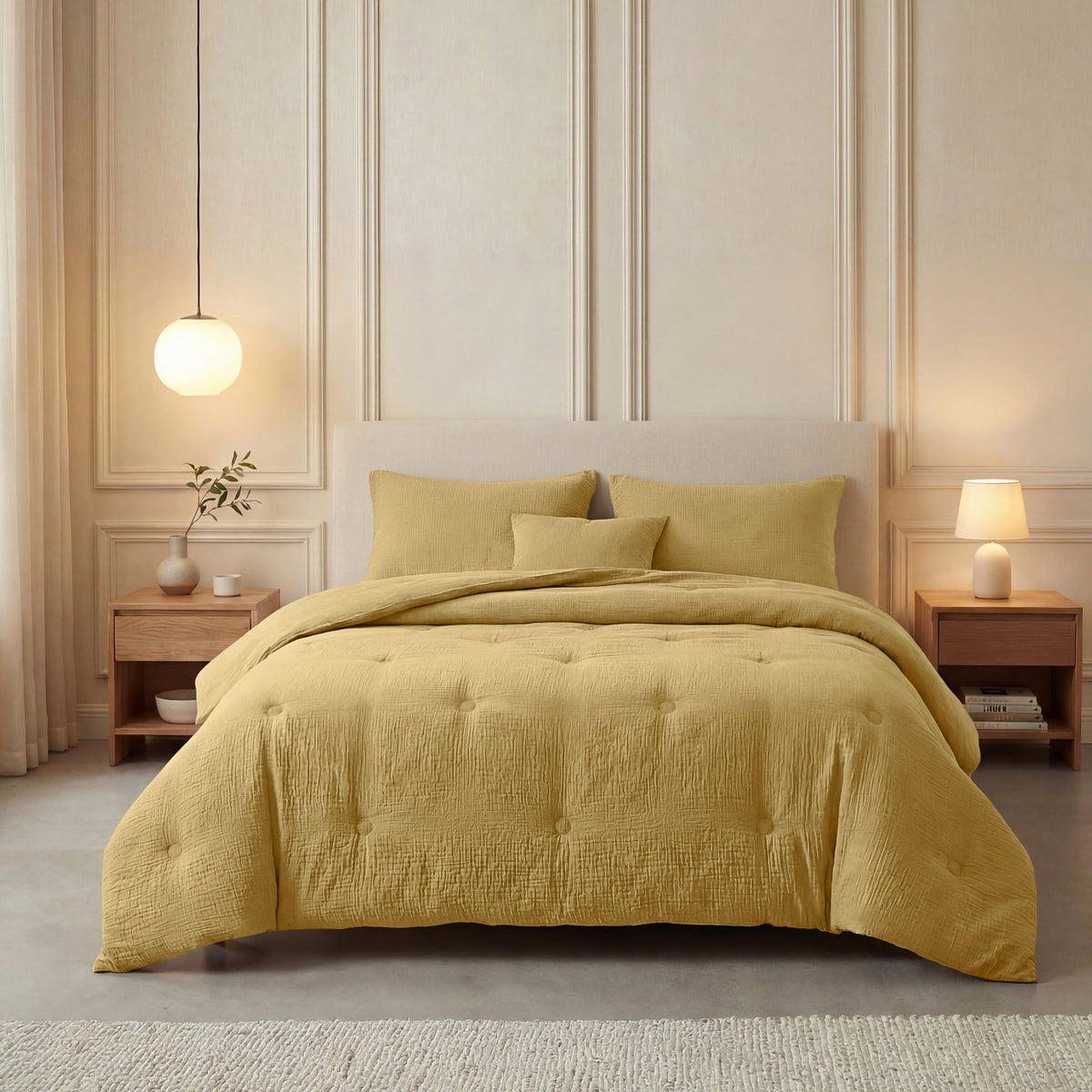 Zelesta Deluxe Baumwoll-Musselin-Bettdecke – Ocker