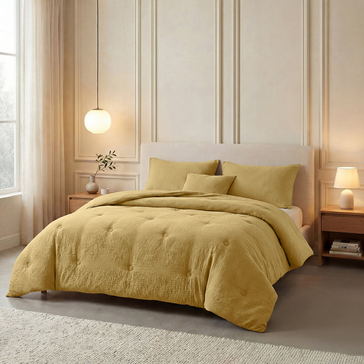 Zelesta Deluxe Baumwoll-Musselin-Bettdecke – Ocker