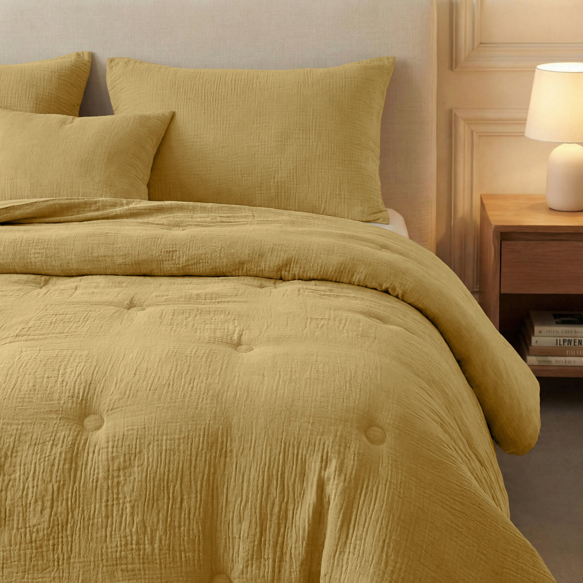 Zelesta Deluxe Baumwoll-Musselin-Bettdecke – Ocker