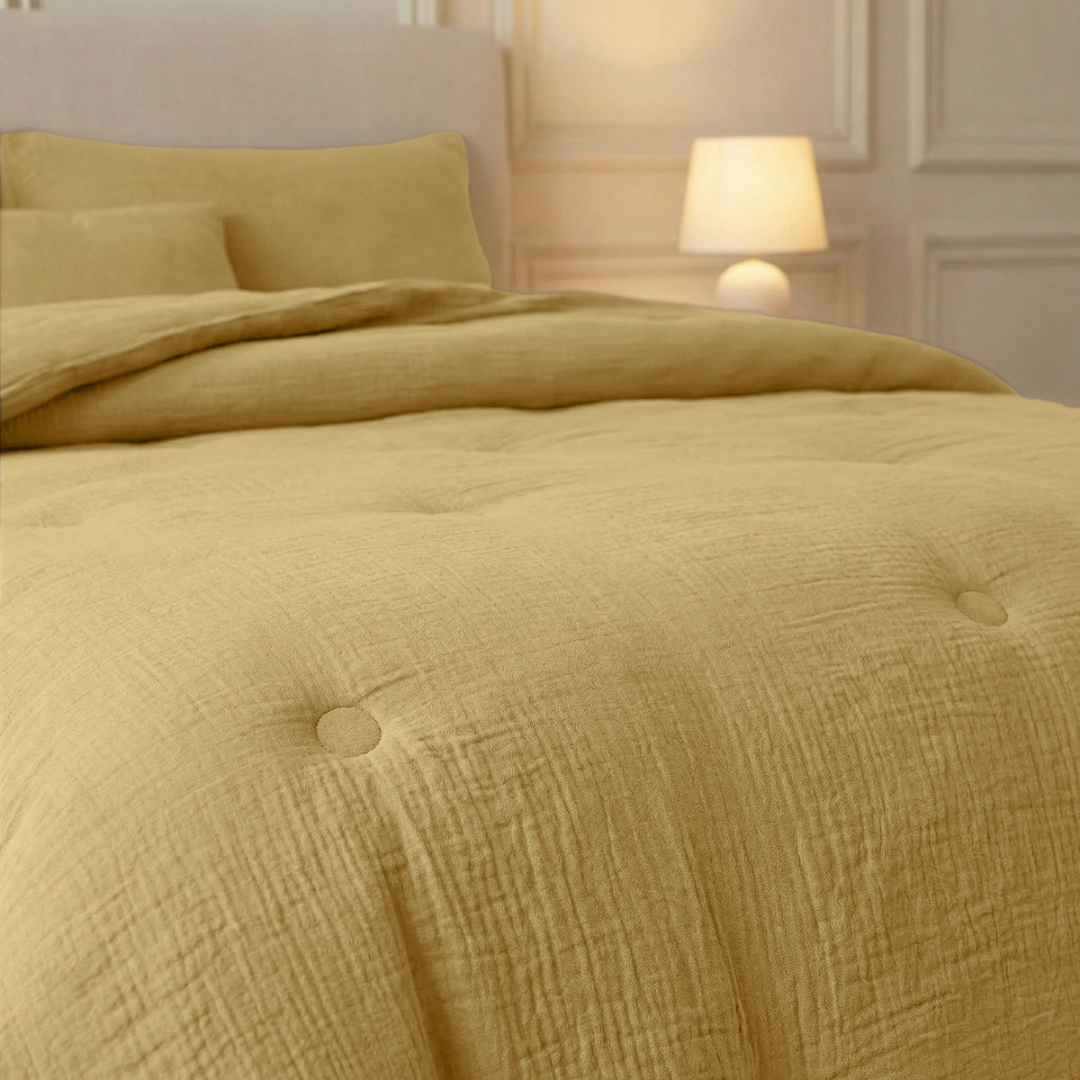 Zelesta Deluxe Baumwoll-Musselin-Bettdecke – Ocker
