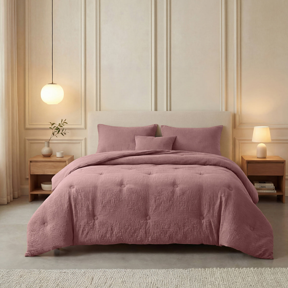 Zelesta Deluxe Baumwoll-Musselin-Bettdecke – Staubiges Rosa