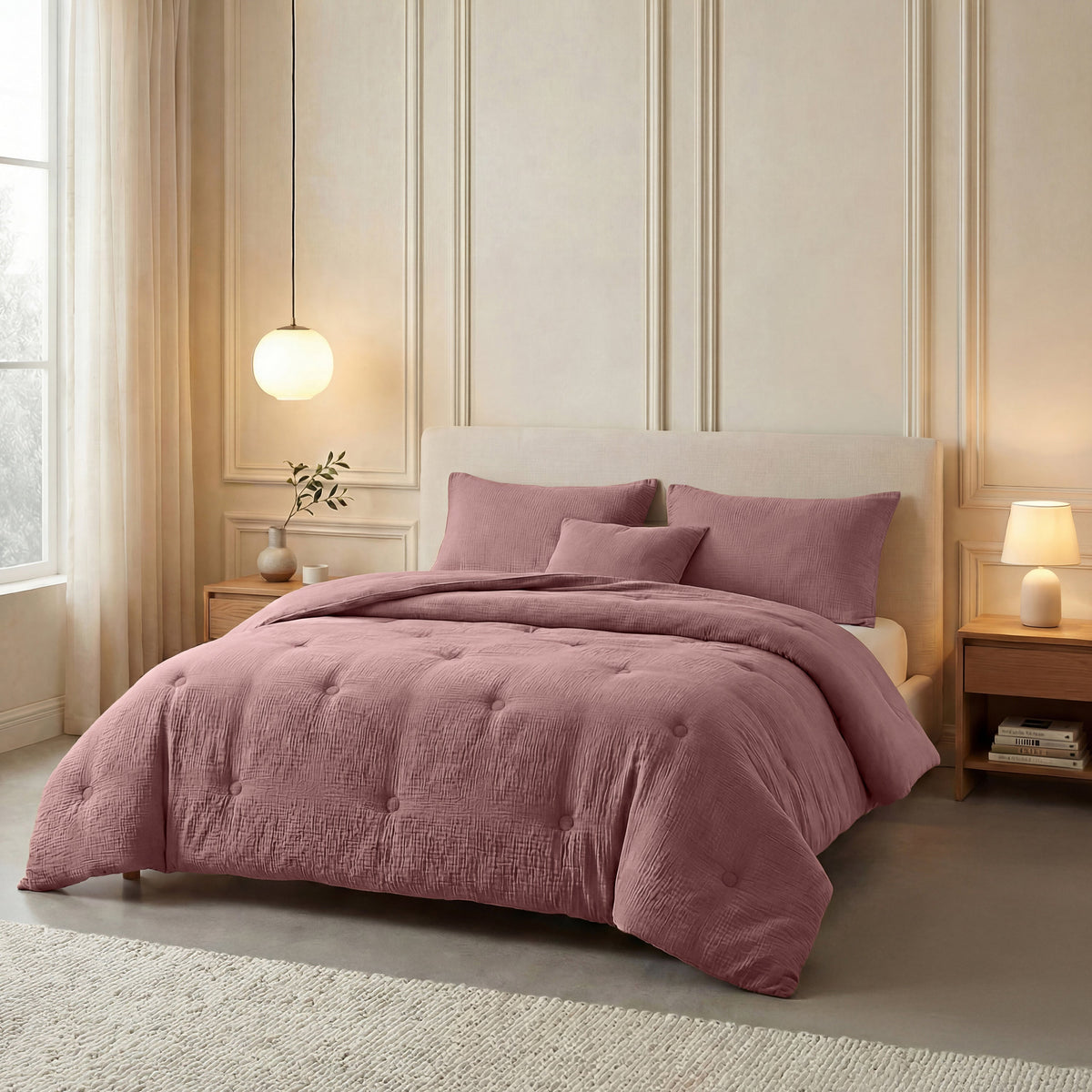 Zelesta Deluxe Baumwoll-Musselin-Bettdecke – Staubiges Rosa