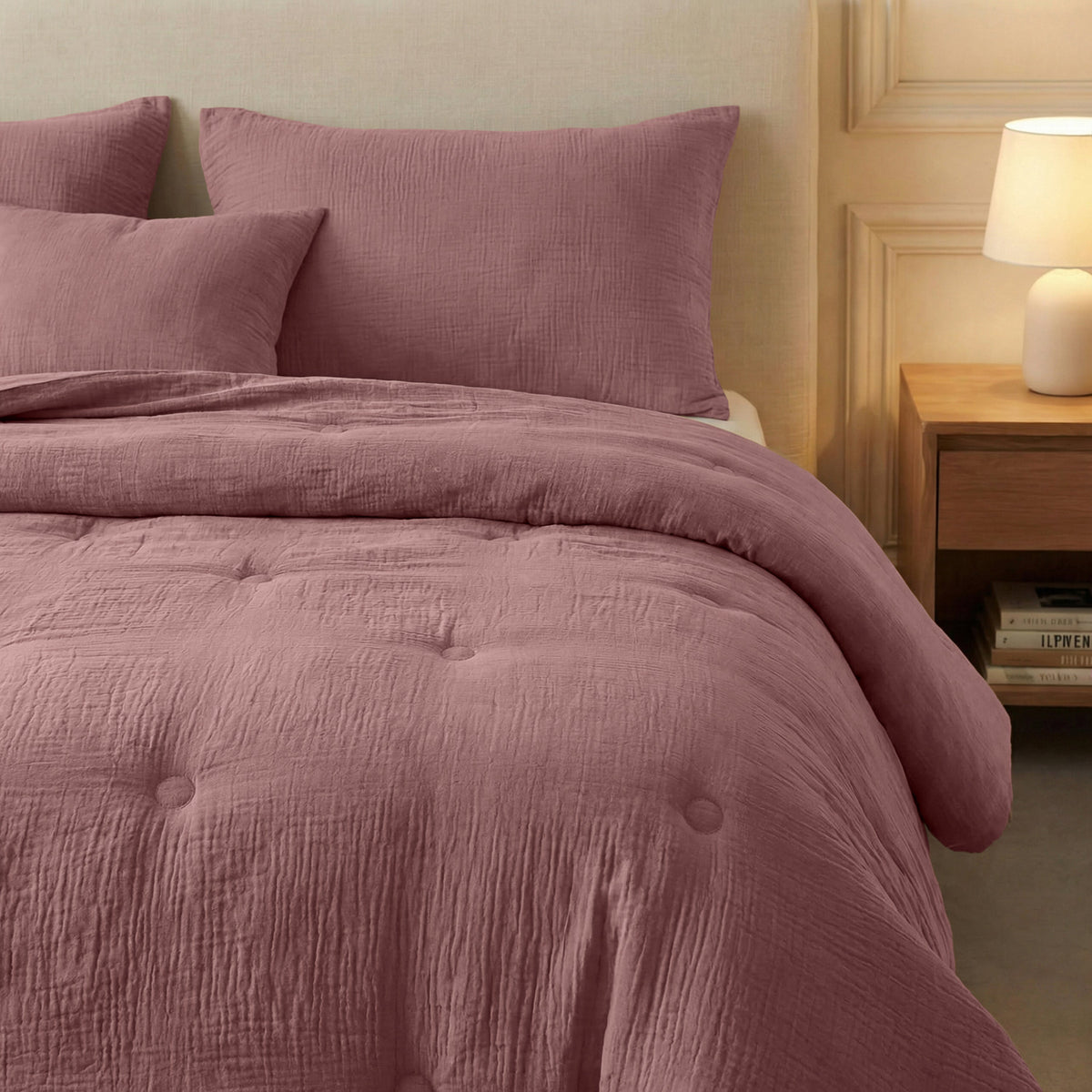 Zelesta Deluxe Baumwoll-Musselin-Bettdecke – Staubiges Rosa