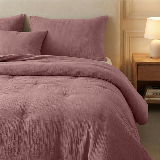Zelesta Deluxe Baumwoll-Musselin-Bettdecke – Staubiges Rosa