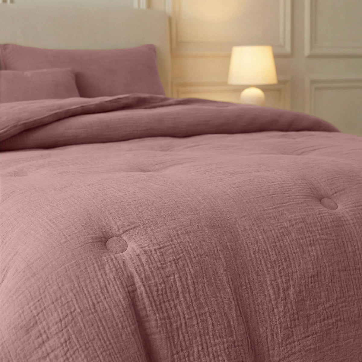 Zelesta Deluxe Baumwoll-Musselin-Bettdecke – Staubiges Rosa