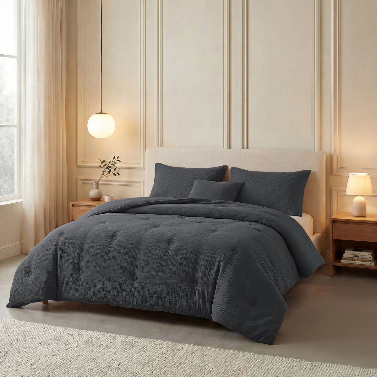Zelesta Deluxe Baumwoll-Musselin-Bettdecke – Anthrazit