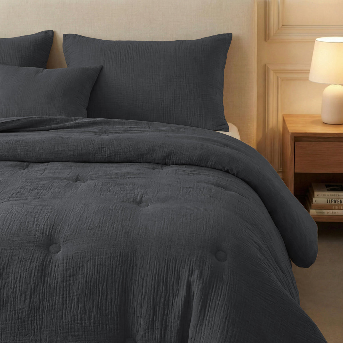 Zelesta Deluxe Baumwoll-Musselin-Bettdecke – Anthrazit