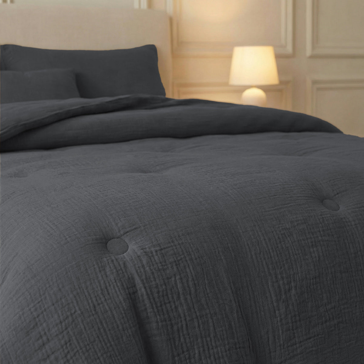Zelesta Deluxe Baumwoll-Musselin-Bettdecke – Anthrazit