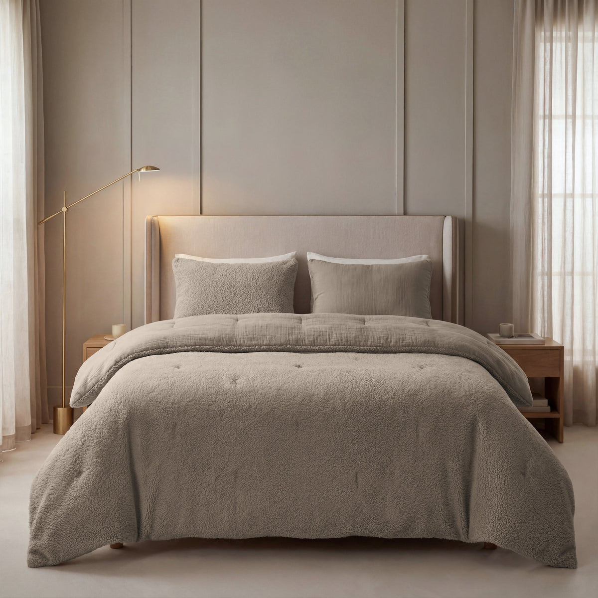 Zelesta Special Teddy Baumwoll-Musselin-Bettdecke – Taupe