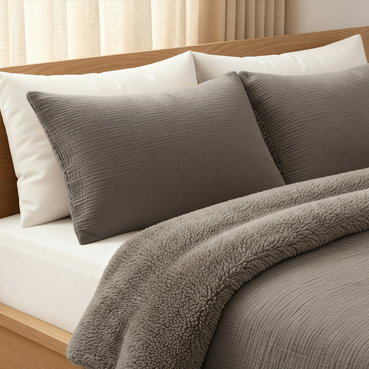 Zelesta Special Teddy Baumwoll-Musselin-Bettdecke – Taupe
