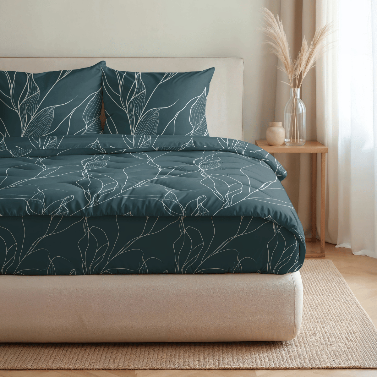 Zelesta Pure Design Baumwollbettdecke - White Leaves