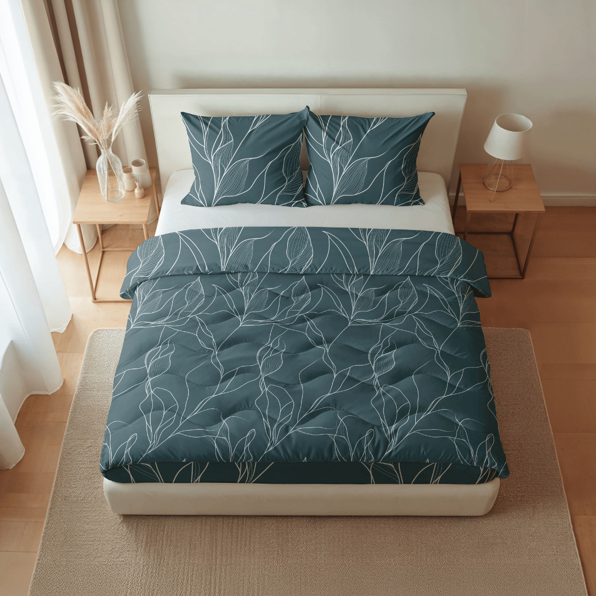 Zelesta Pure Design Baumwollbettdecke - White Leaves