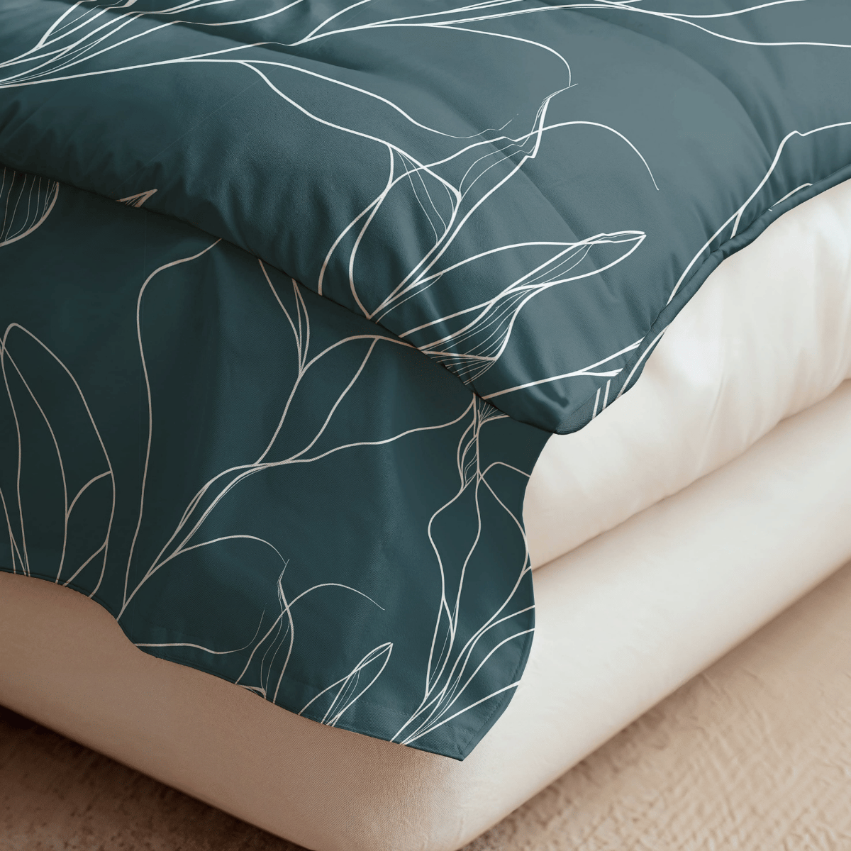 Zelesta Pure Design Baumwollbettdecke - White Leaves