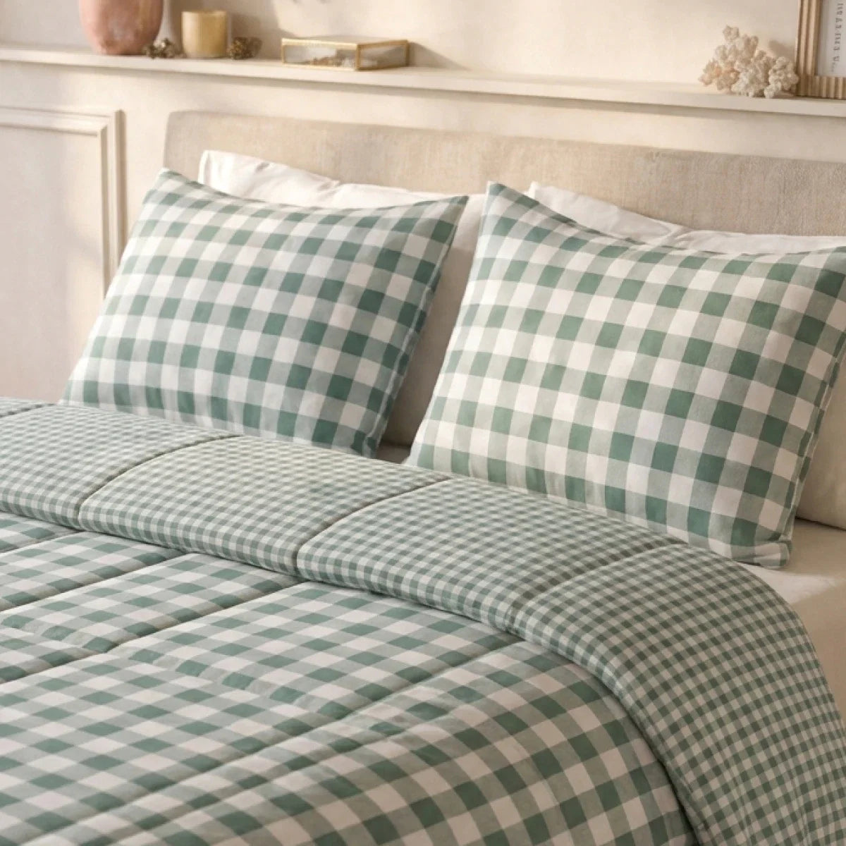 Zelesta Deluxe Design Satin Cotton Pillowcase - Green Check