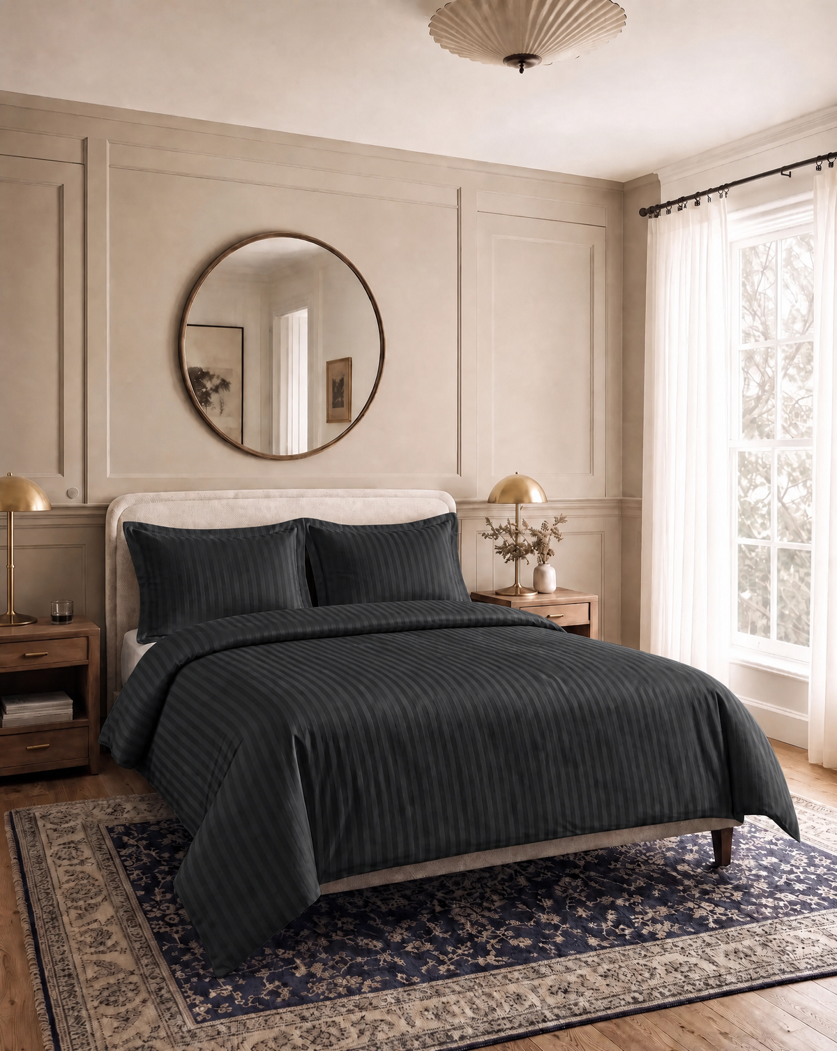 Zelesta Deluxe Hotel Stripe Nahtlose Satin-Baumwolle Bettdecke - Anthrazit