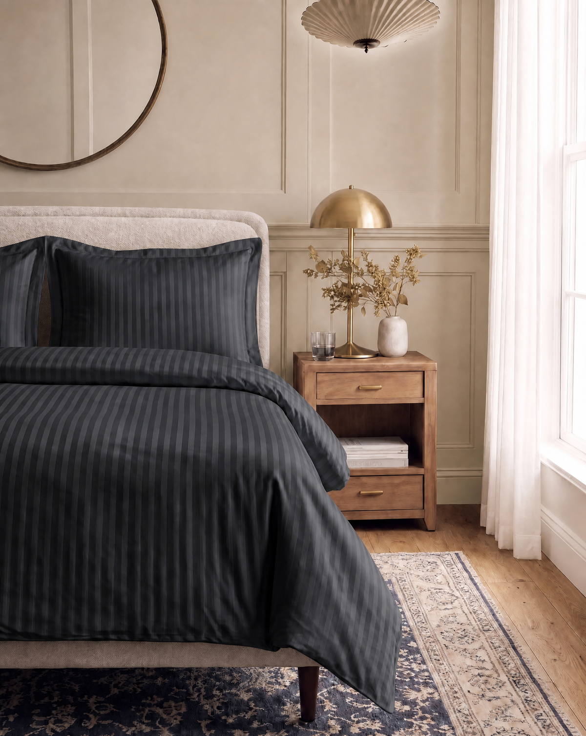 Zelesta Deluxe Hotel Stripe Nahtlose Satin-Baumwolle Bettdecke - Anthrazit