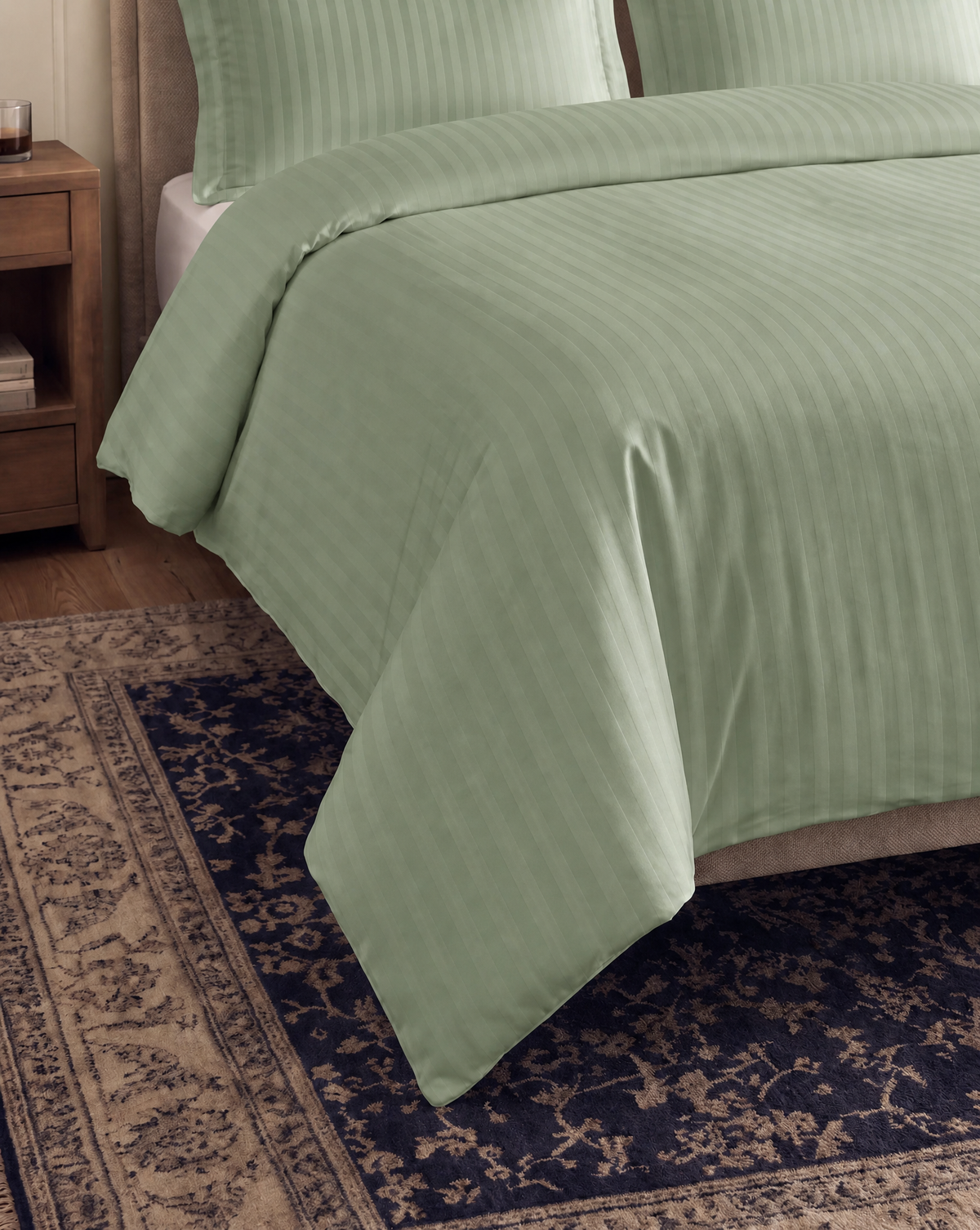 Zelesta Deluxe Hotel Stripe Nahtlose Satin-Baumwolle Bettdecke - Grün