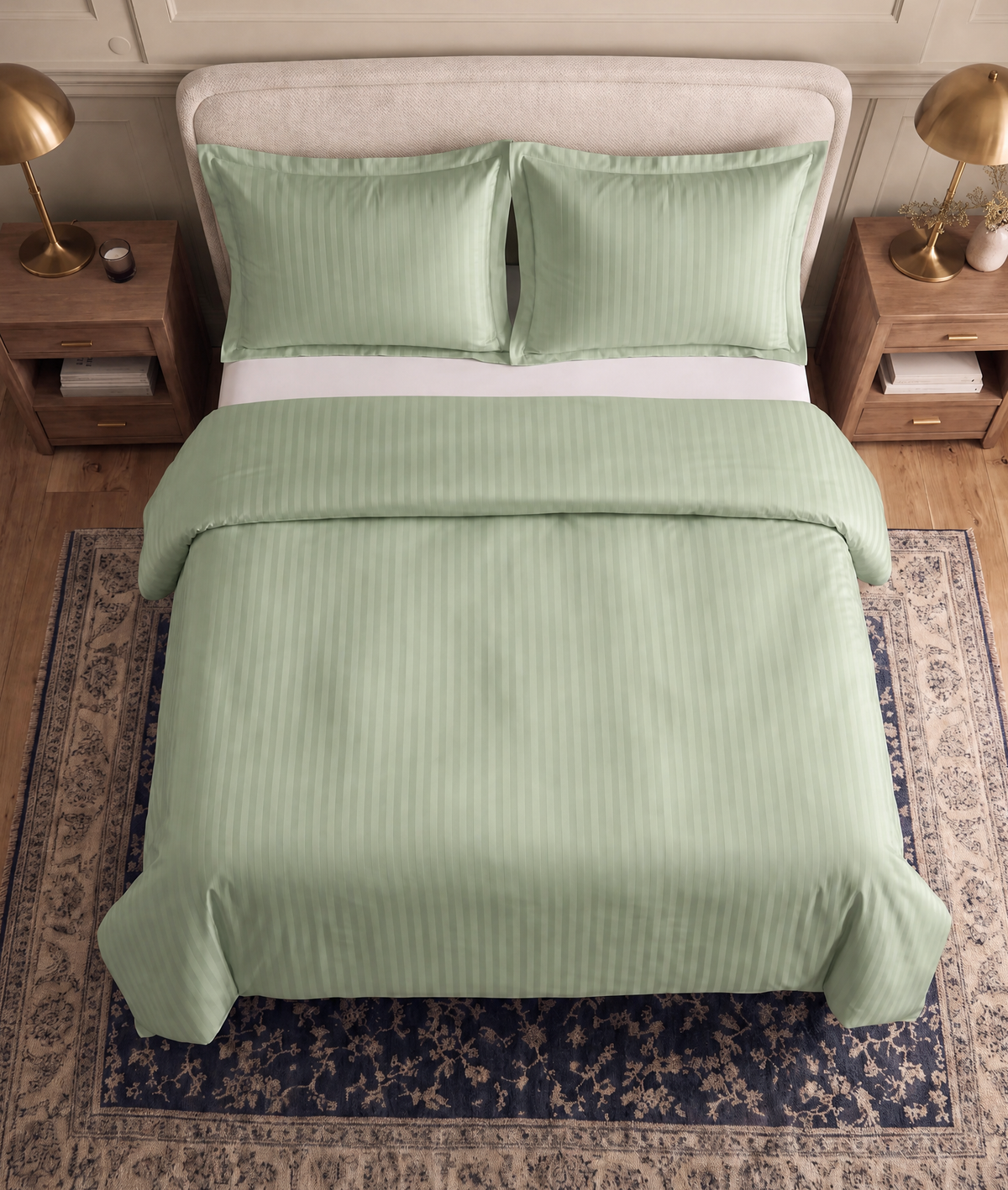 Zelesta Deluxe Hotel Stripe Nahtlose Satin-Baumwolle Bettdecke - Grün