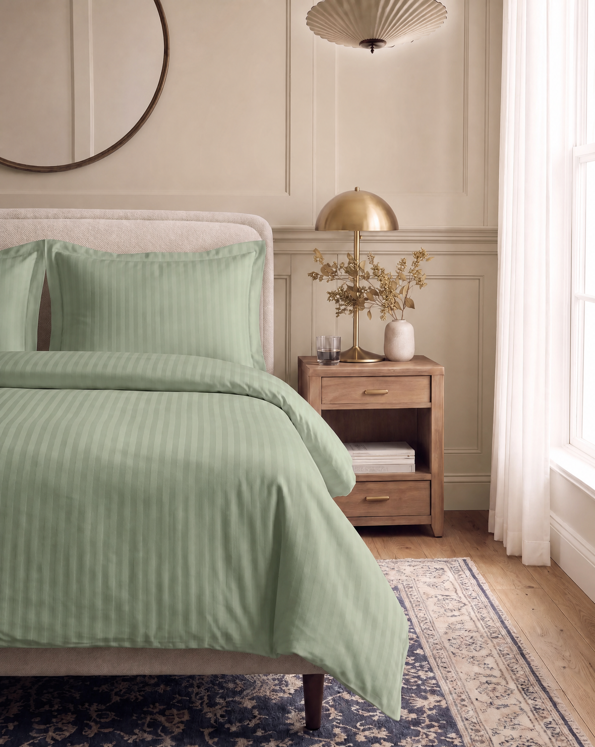 Zelesta Deluxe Hotel Stripe Nahtlose Satin-Baumwolle Bettdecke - Grün