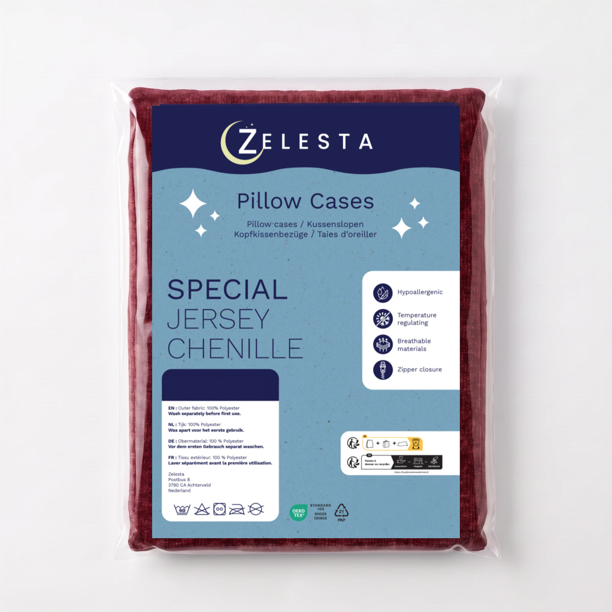 Zelesta Special Jersey Chenille Kissenbezug-Set, 2 Stück - Barockrot
