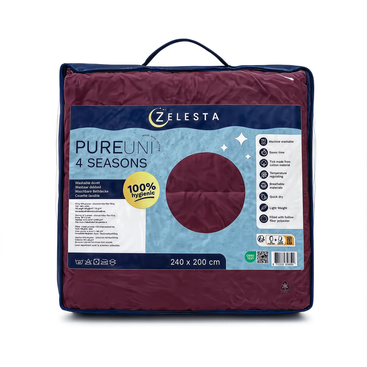 Zelesta Pure Uni 4-Jahreszeiten Baumwollbettdecke – Rot