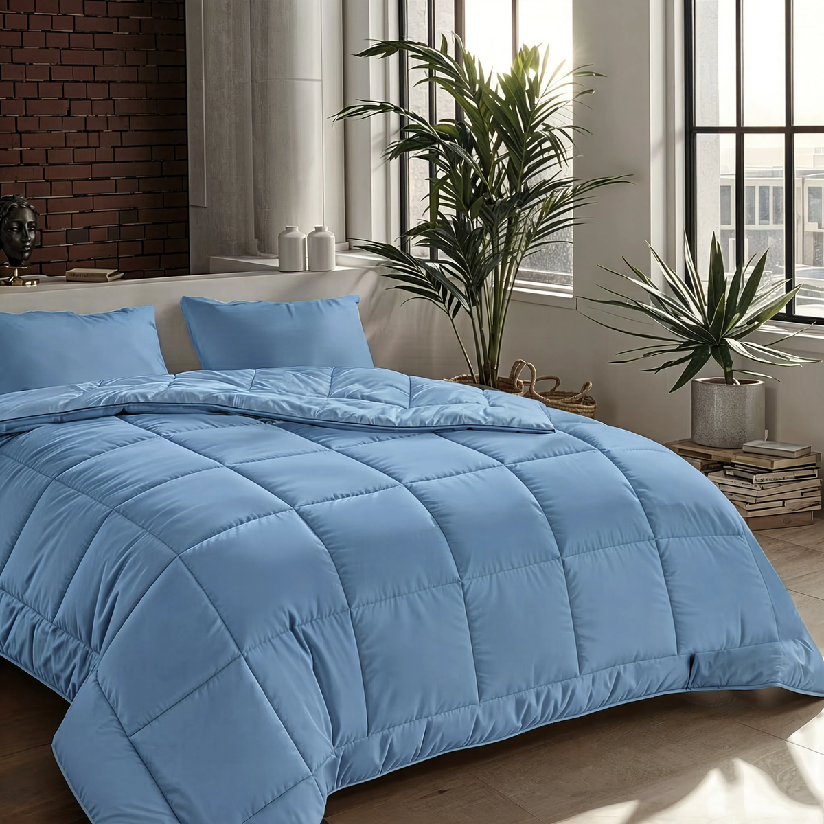 Zelesta Pure Uni 4-Jahreszeiten Baumwollbettdecke – Blau