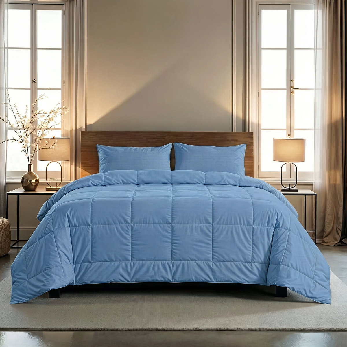 Zelesta Pure Uni 4-Jahreszeiten Baumwollbettdecke – Blau