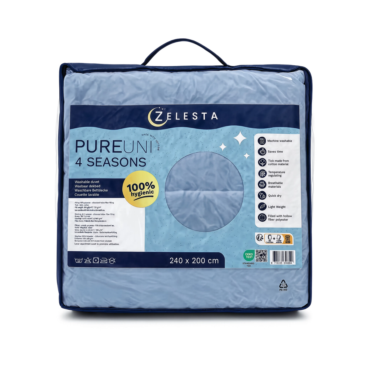 Zelesta Pure Uni 4-Jahreszeiten Baumwollbettdecke – Blau