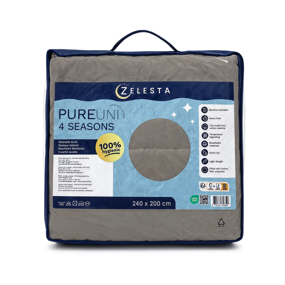 Zelesta Pure Uni 4-Jahreszeiten Baumwollbettdecke – Anthrazit