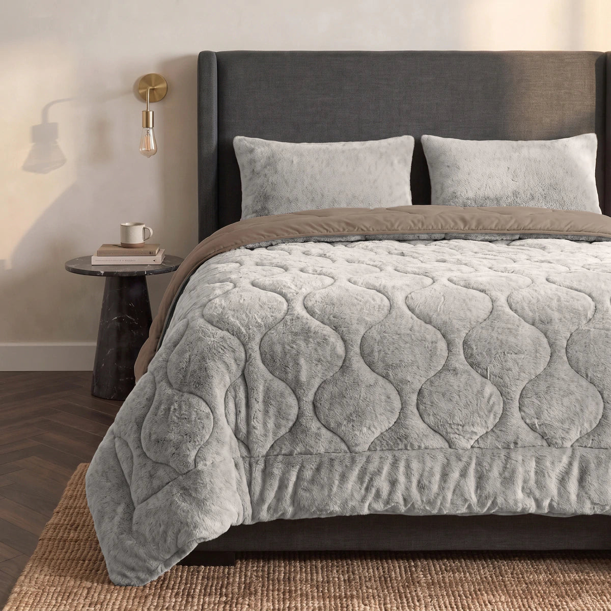 Zelesta Special Teddy Faux Fur Pillowcase Set Of 2 - Moon Grey