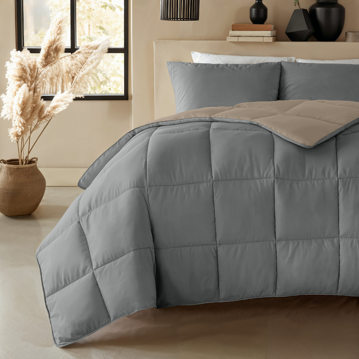 Zelesta Deluxe Duo Bettdecke aus Perkal-Baumwolle – Anthrazit & Taupe