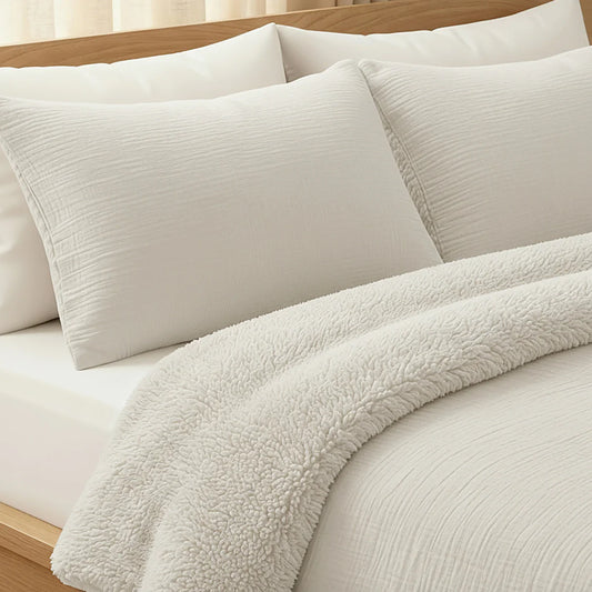 Zelesta Special Teddy Baumwoll-Musselin Kissenbezug Set mit 2 Stück – Beige