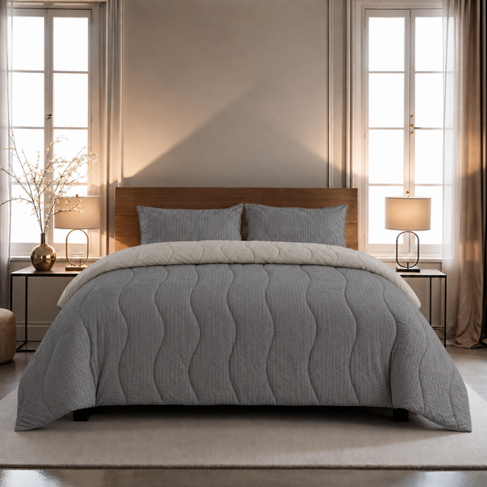Zelesta Comfort Structure Seersucker Bettdecke - Grau & Hellgrau