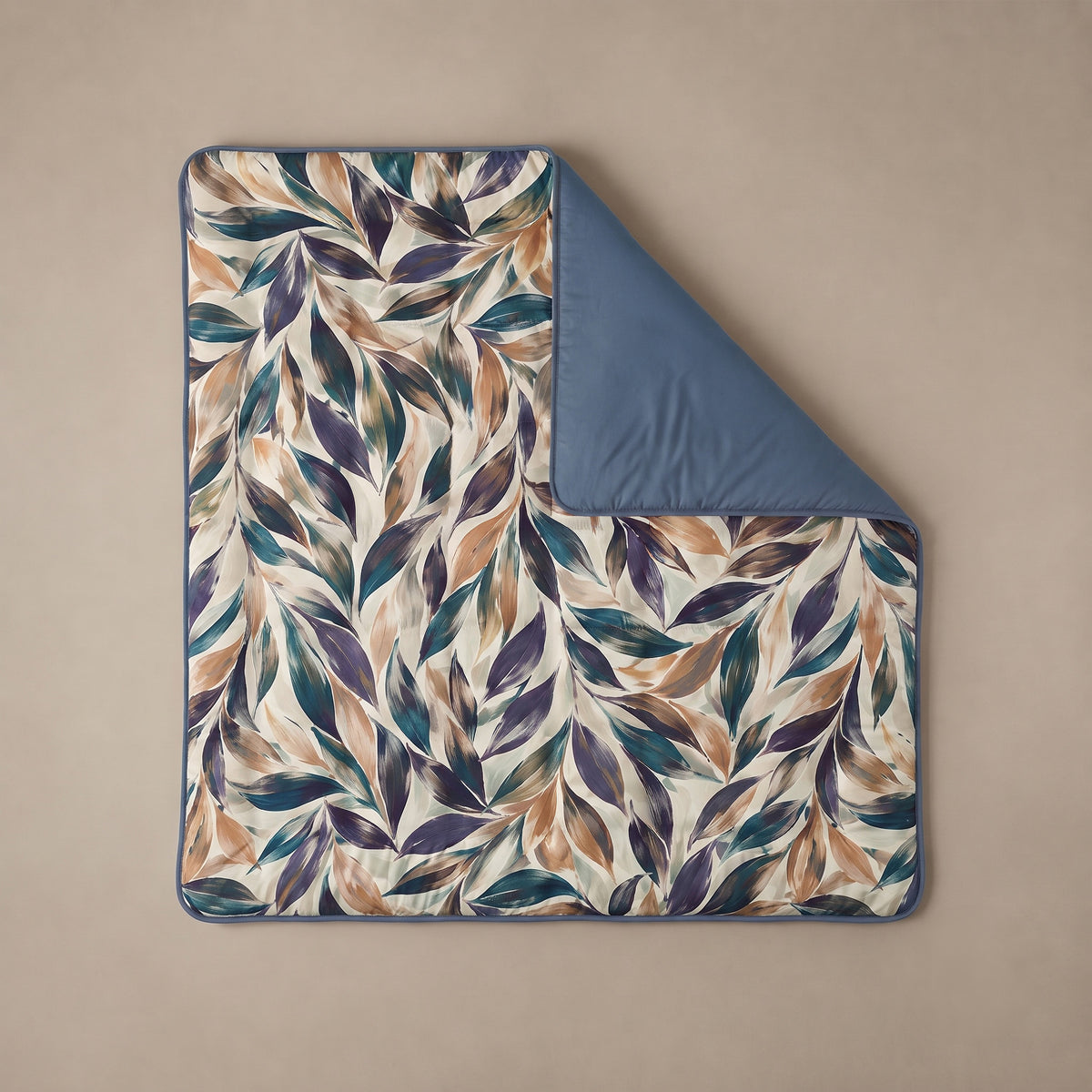 Zelesta Deluxe Design Satin Cotton Duvet - Blue Multicolor Leaves